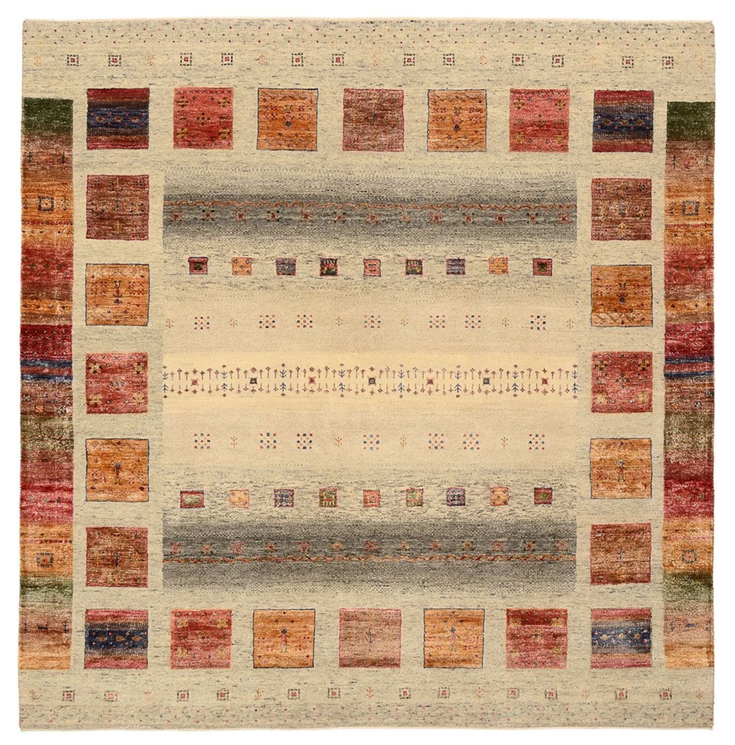 Gabbeh Teppich - Loribaft Indus quadratisch  - 206 x 204 cm - dunkelbeige